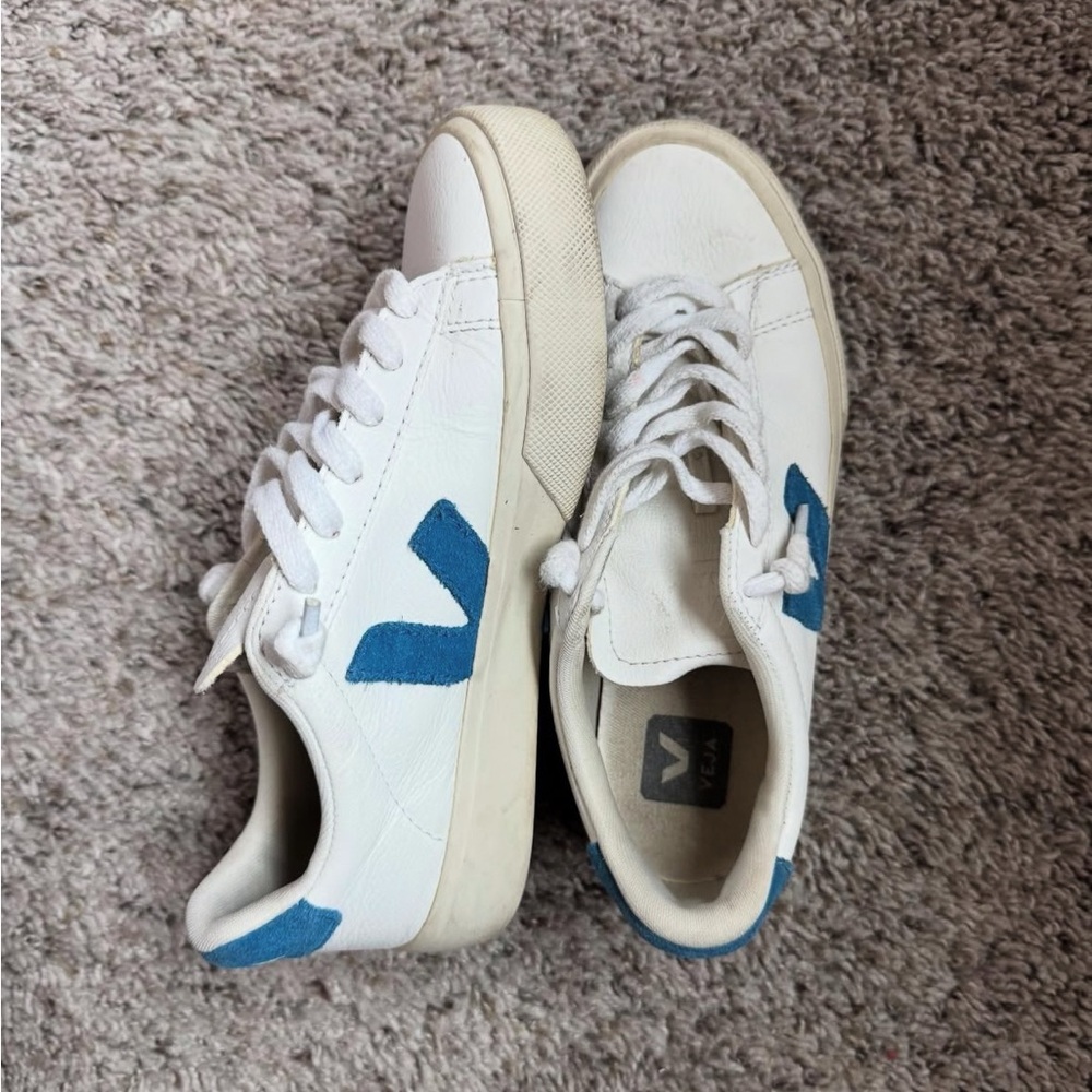 Veja White Sneakers with Blue Accents